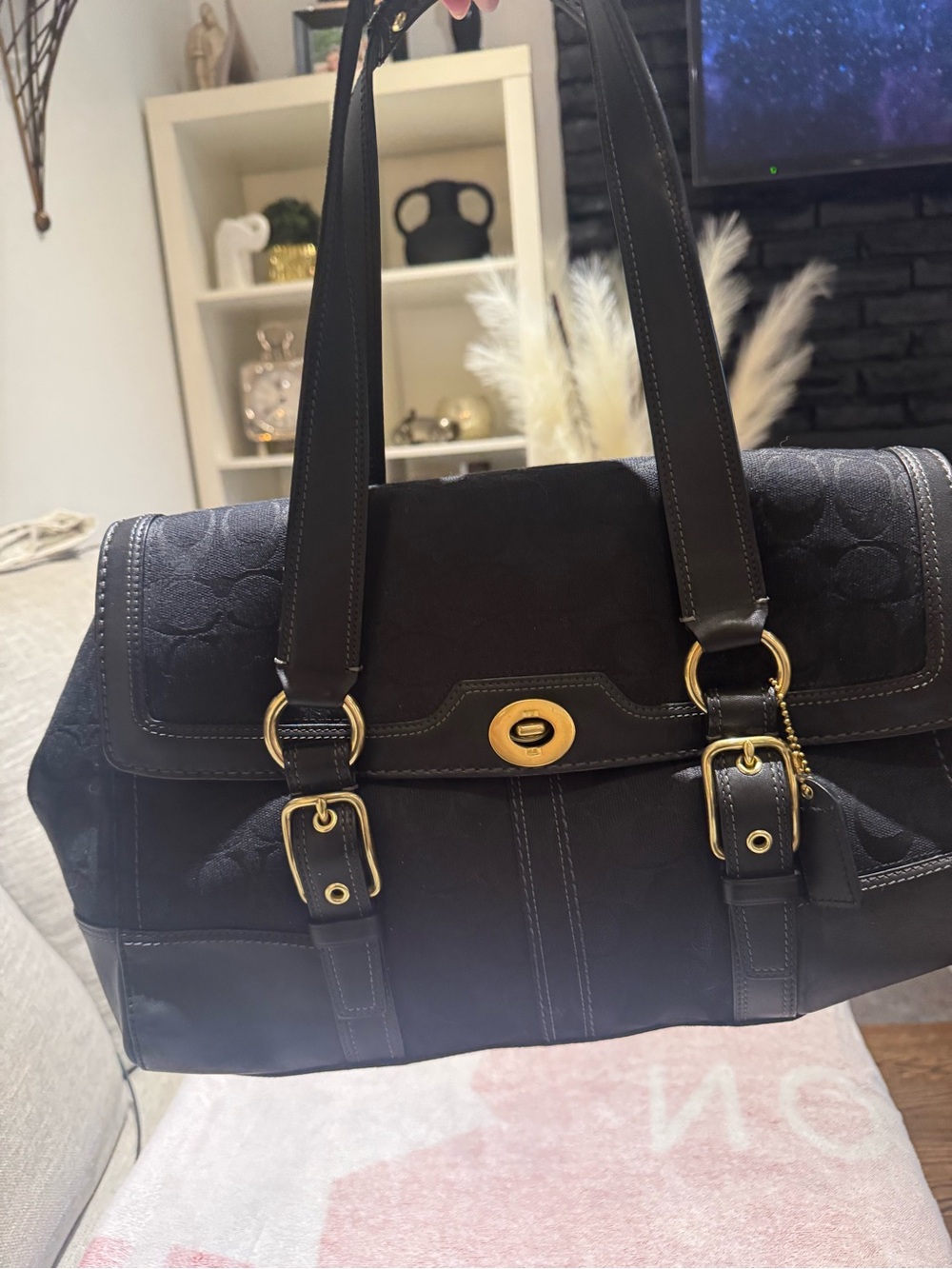 Coach Black Shoulder Satchel with Gold Hardware